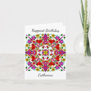 Carte Cardinal personnalisé et fleurs Mandala Anniversai