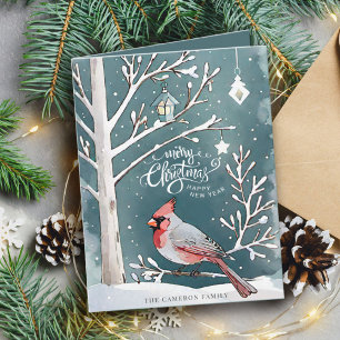 Carte Cardinal rouge moderne paysage d'hiver Noël