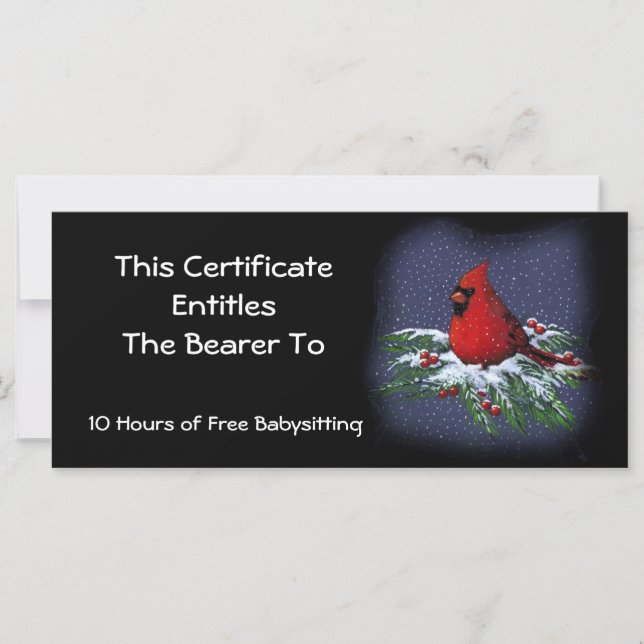 Carte Cardinal rouge sur la branche neige : Certificat c (Devant)