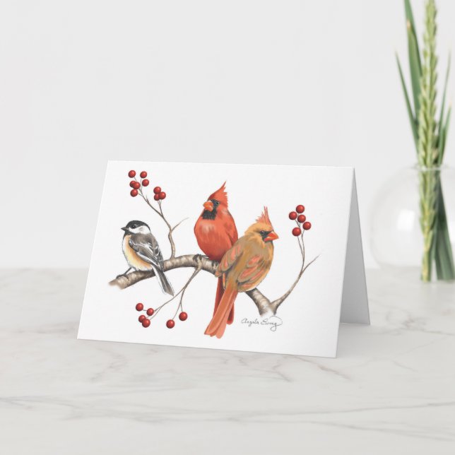 Carte Cardinaux et poulet aux baies d'hiver (Devant)
