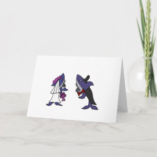 Carte Caricature amusante de la mariée de requin et du M