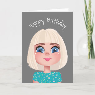 Carte Caricature Anniversaire Blond Girl Sur Grey