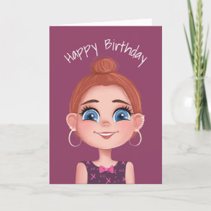 Carte Caricature Anniversaire Fille Aux Grands Yeux