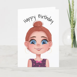 Carte Caricature Anniversaire Fille Aux Grands Yeux