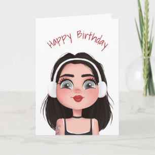 Carte Caricature Anniversaire Fille Avec Casque
