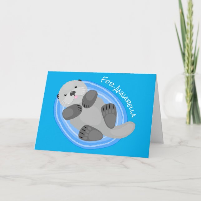 Carte Caricature bleu loutre de mer joyeux (Devant)