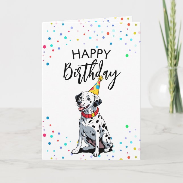 Carte Caricature Chien dalmate avec Confetti Anniversair (Devant)