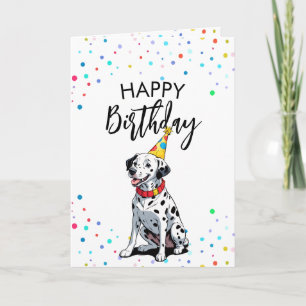 Carte Caricature Chien dalmate avec Confetti Anniversair