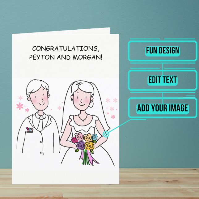 Carte Caricature Couple Wedding Day Félicitations (Send your love and congratulations with a modern and unique twist.)