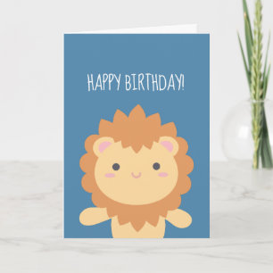 Carte Caricature Cute Kawaii Lion Garçon Enfants Joyeux 