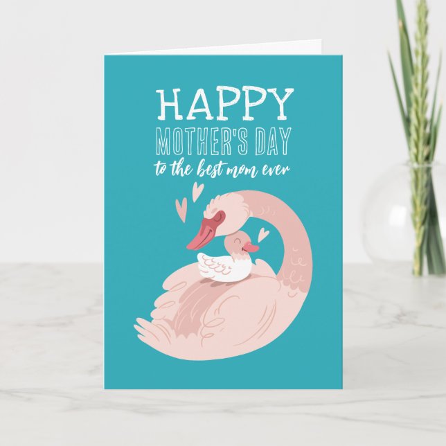 Carte Caricature d'animal de cygne joyeux fête des mères (Devant)