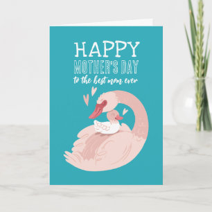 Carte Caricature d'animal de cygne joyeux fête des mères