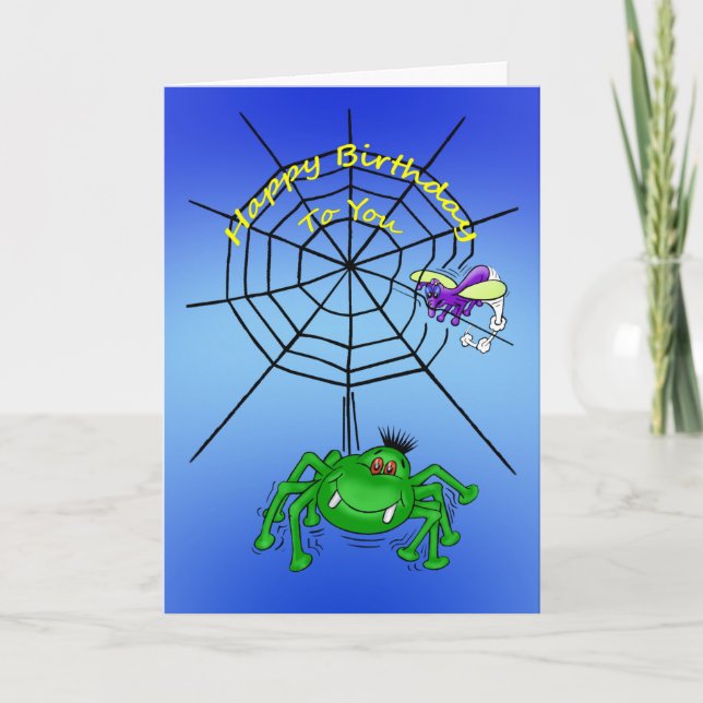 Carte Caricature d'anniversaire d'une araignée sur le We (Devant)