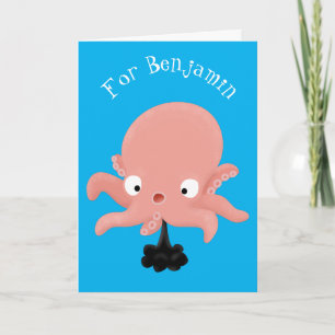 Carte Caricature de bébé pieuvre rose mignonne humour