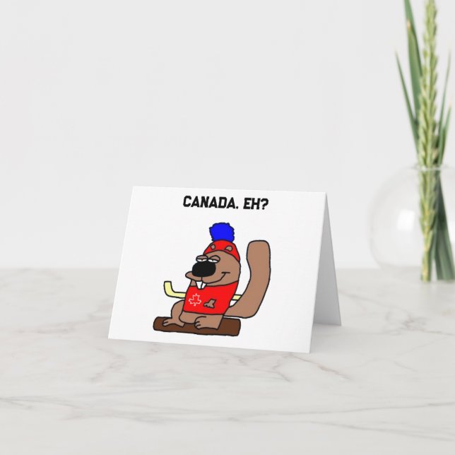 Carte Caricature de castor de hockey en Chemise Feuille  (Devant)