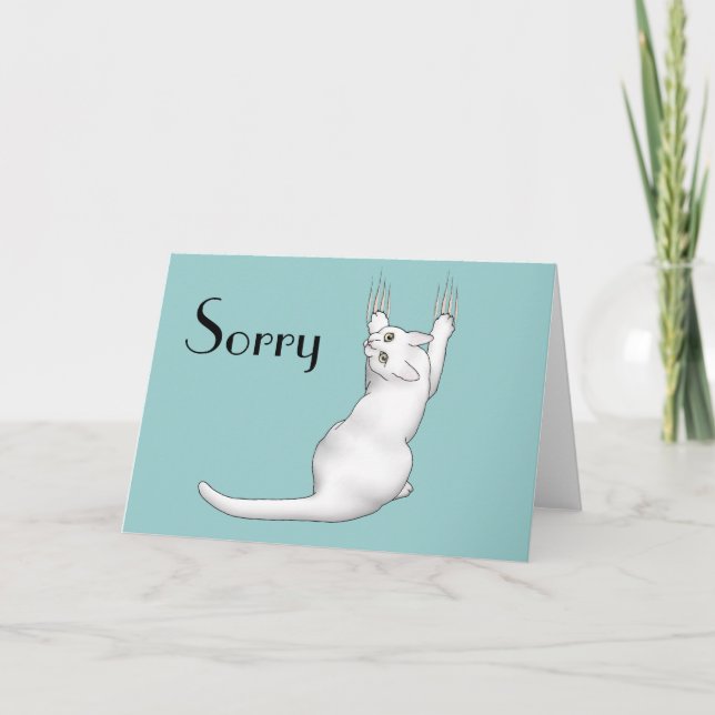 Carte Caricature de chat blanc dessinant gratter et déch (Devant)