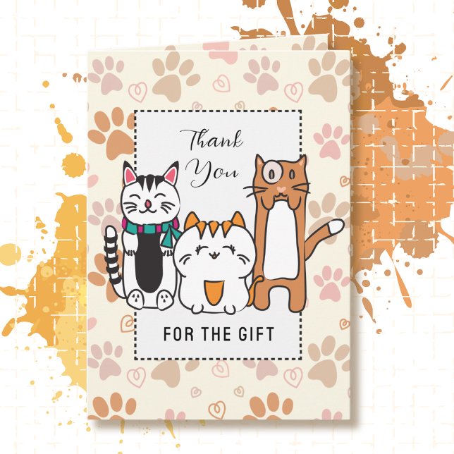 Carte Caricature de chat de Kawaii amusante disant Merci (Créateur téléchargé)