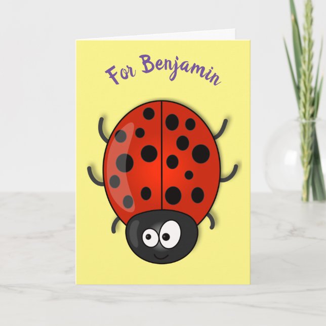 Carte Caricature de coccinelle rouge joyeux (Devant)
