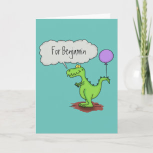 Carte Caricature de dragon drôle et vert qui respire