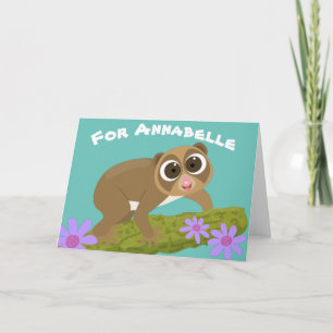 Carte Caricature de fleurs de loris lents mignons