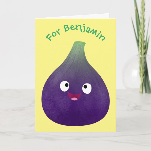Carte Caricature de fruits mauve joyeux aux figues (Devant)