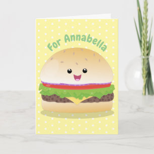 Carte Caricature de hamburger kawaii joyeux