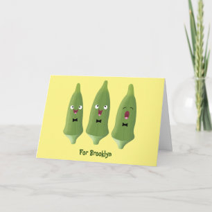 Carte Caricature de légumes de l'okra chantante mignonne