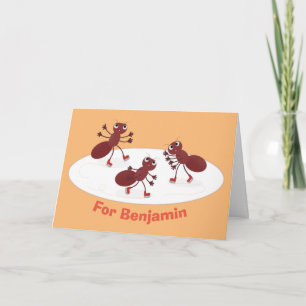 Carte Caricature de patinage sur glace de Happy red four