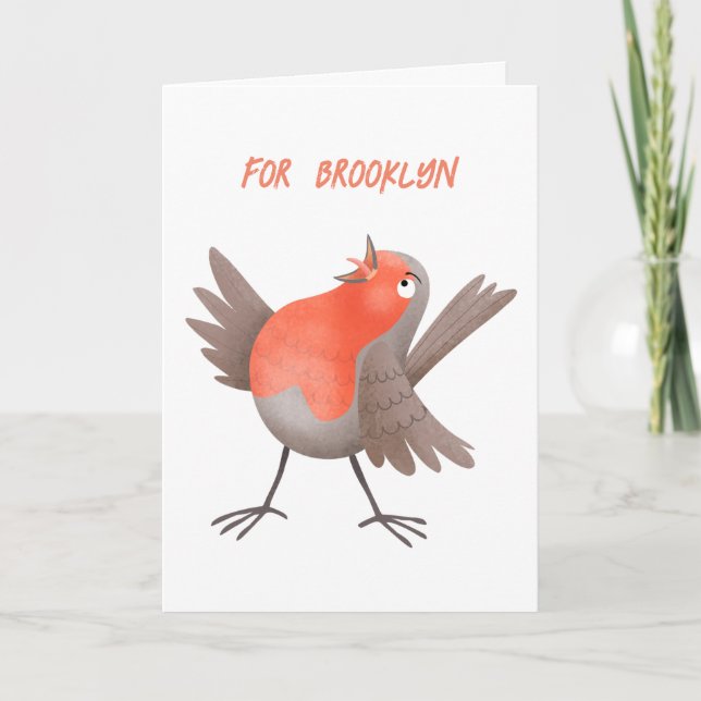 Carte Caricature d'oiseau rouge chantant mignon (Devant)