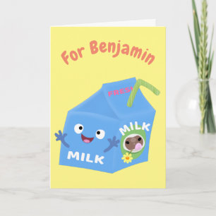 Carte Caricature en carton de lait joyeux