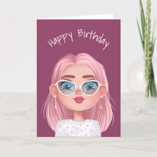 Carte Caricature Fille Anniversaire Avec Lunettes De Cha