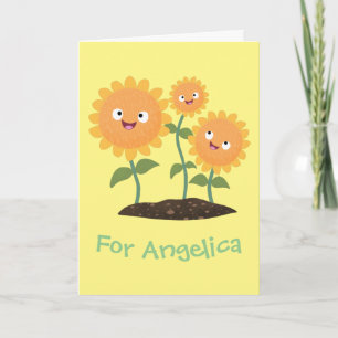 Carte Caricature joli tournesol souriant illustration