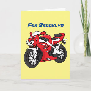 Carte Caricature moto de sport rouge mou