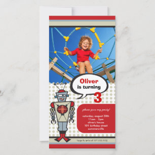 Carte Caricature Robot Rétro Cute Kids Boy Fête d'annive