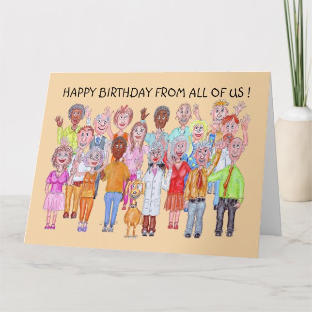 Carte Caricature souriante personnes souhaitant un joyeu (Devant)