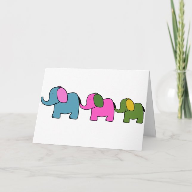 Carte Caricatures d'éléphants colorées (Devant)