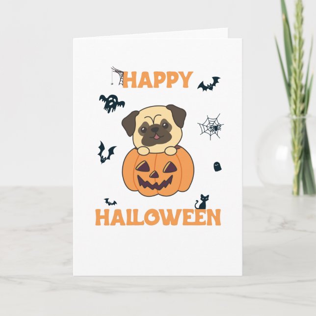 Carte Carlin En Chiens Doux Citrouilles Bonne Halloween (Devant)