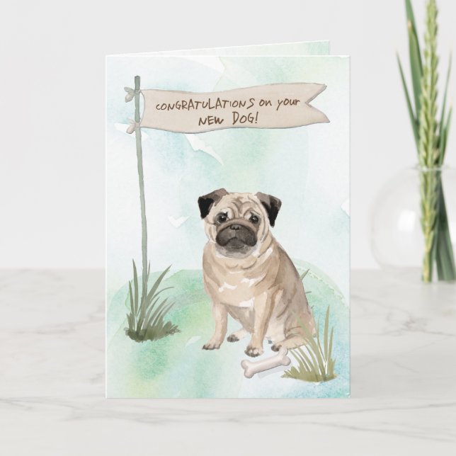 Carte Carlin Félicitations pour le nouveau chien (Devant)