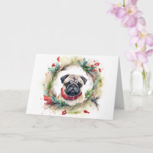 Carte Carlin Noël Wreath Festive Pup