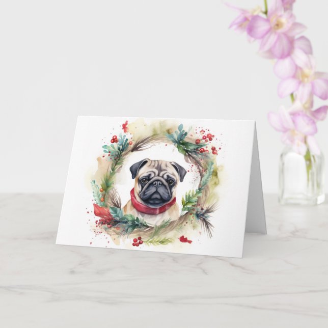 Carte Carlin Noël Wreath Festive Pup (Orchidée)