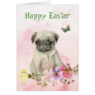 Carte carlin Puppy et Chick Easter