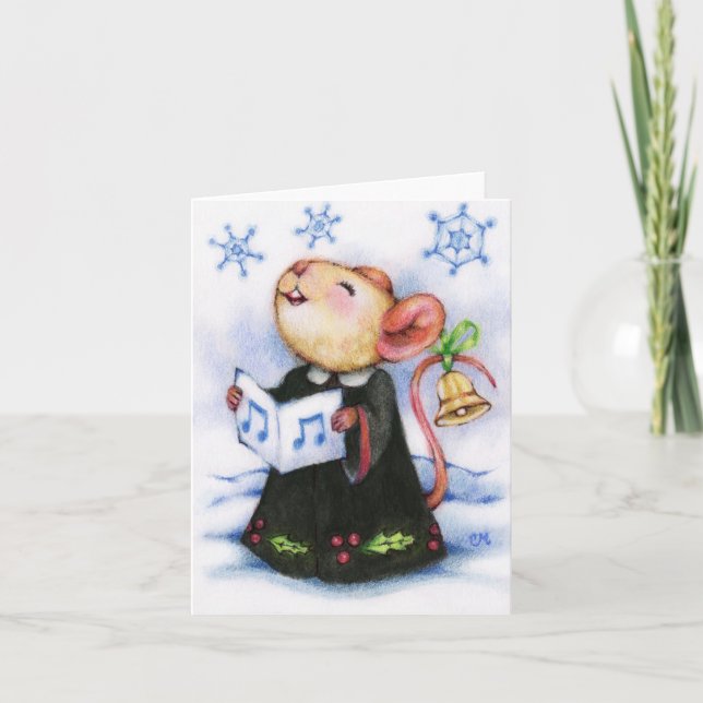 Carte Caroling Christmas Mouse mignonne Animal Grete Car (Devant)