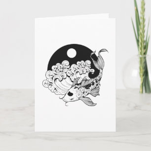 Carte Carpe japonaise koi avec Yin & Yang Arrière - plan