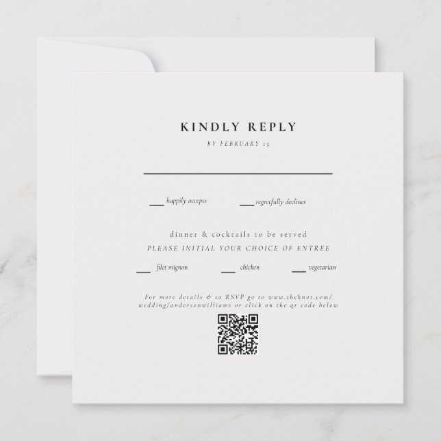 Carte Carré Crème Mariage QR Code II RSVP (Devant)
