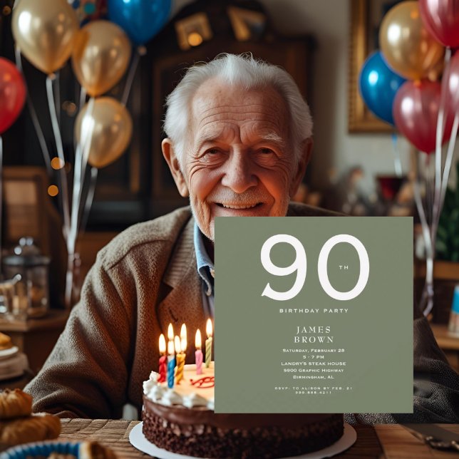 Carte Carré Dark Sage 90e fête d'anniversaire (Créateur téléchargé)