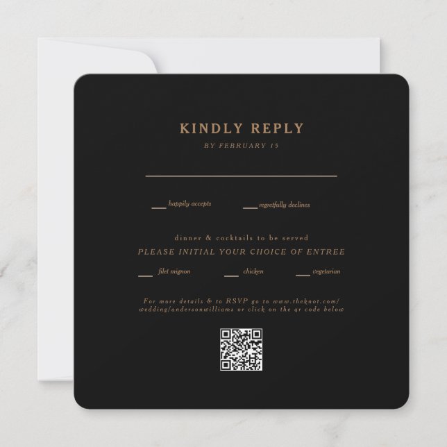 Carte Carré noir moderne Mariage arrondi QR Code RSVP (Devant)