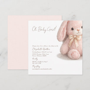 Carte Carré Oh Bébé Fille Lapin Rose Baby Shower