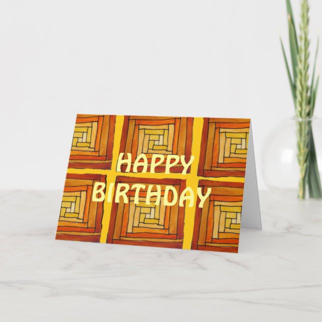 Carte carré rétro brun jaune Joyeux anniversaire (Devant)