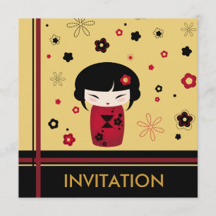 Carte carré rouge kokeshi