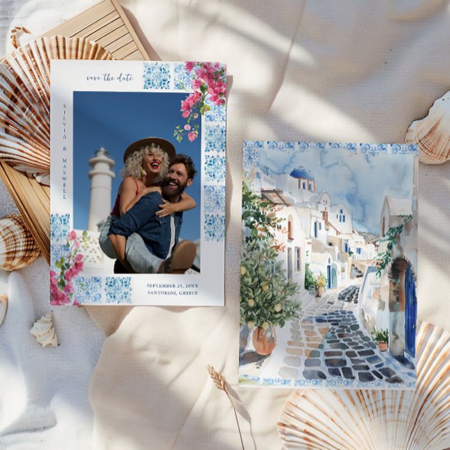 Carte Carreaux aquarelles | Photo du Mariage grec (Créateur téléchargé)